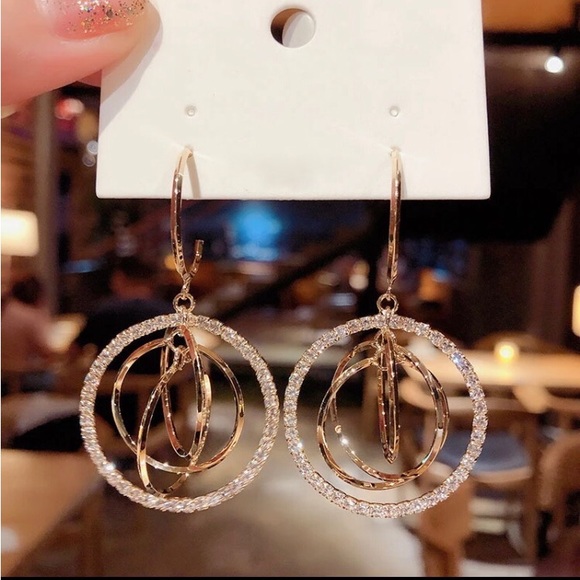 NEW 925 gold simulated Diamond Circle Multi Hoops Round Disco Earrings - Picture 5 of 5